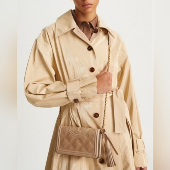 Tory Burch Handbags - Tory Burch Fleming Lambskin Mini/Small Wallet/Crossbody Chain Tiramisu 8"×5"×1"